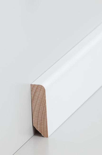 Südbrock Holz-Sockelleiste Buche deckend weiß ähnl. 9016 | 16 x 58 mm | abgerundete Kante