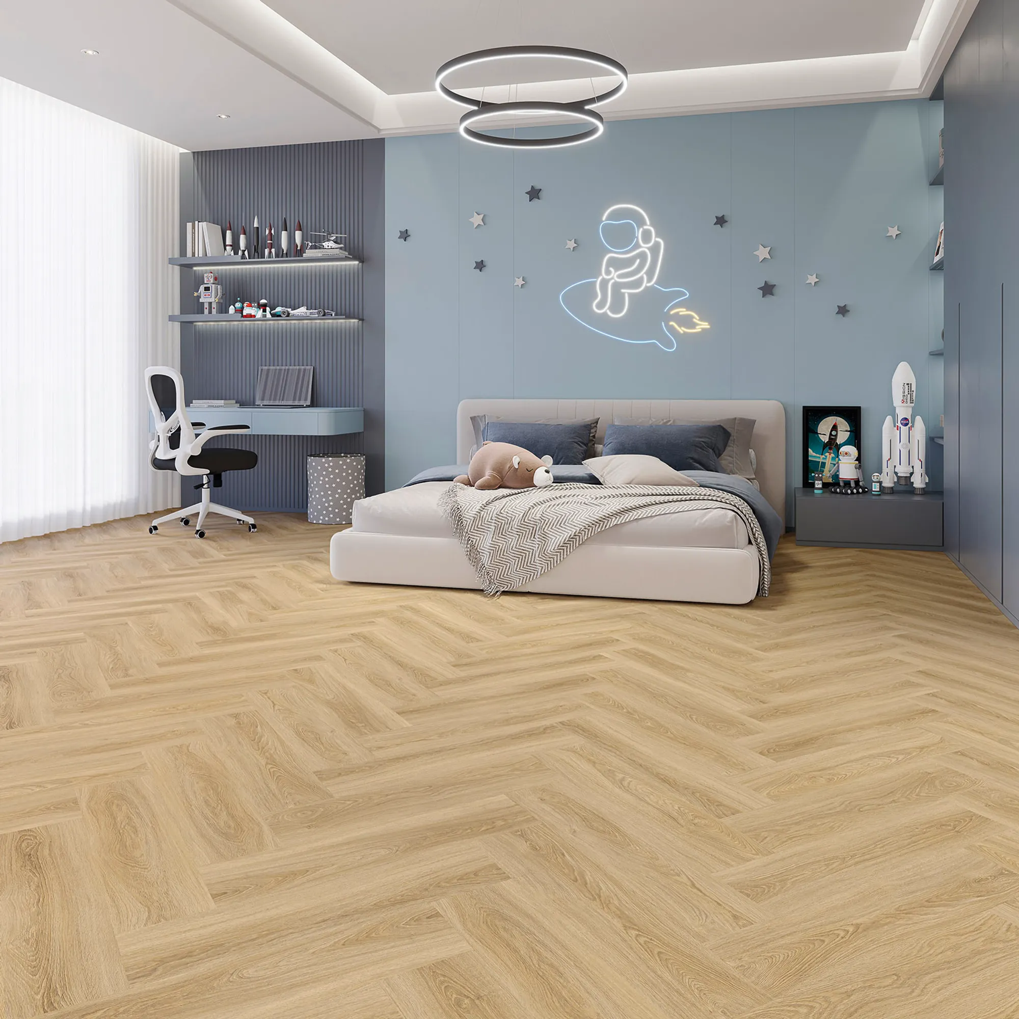 DESIGN 555 Wooden Evolut Herringbone (Fischgrät) Click - 102 Frosty Oak