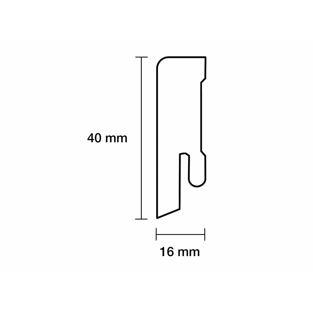 Profilzeichnung mit den Maßen 40 mm Höhe und 16 mm Breite