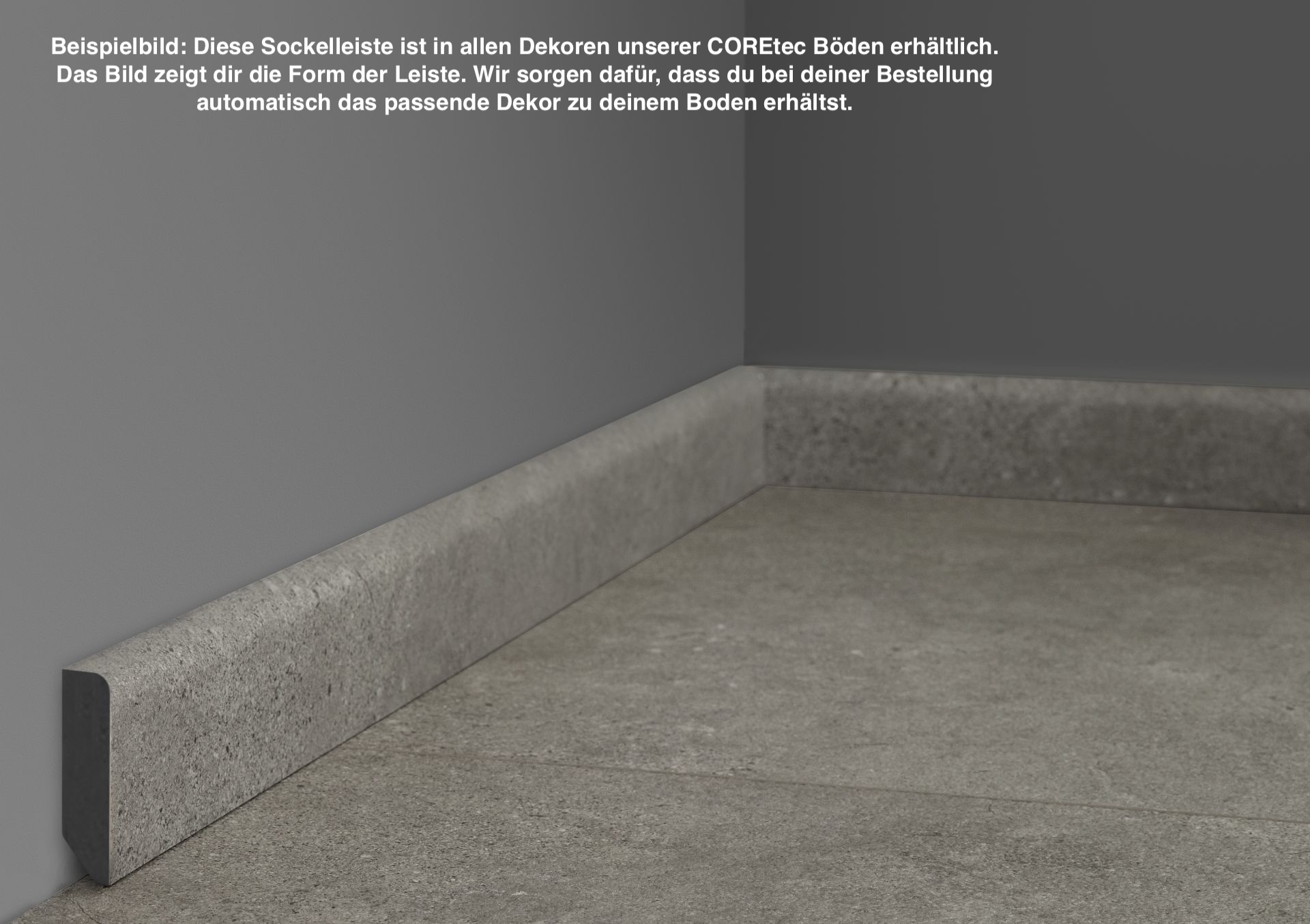 Raum mit Sockelleiste in Grau, passend zu COREtec Böden in verschiedenen Dekoren