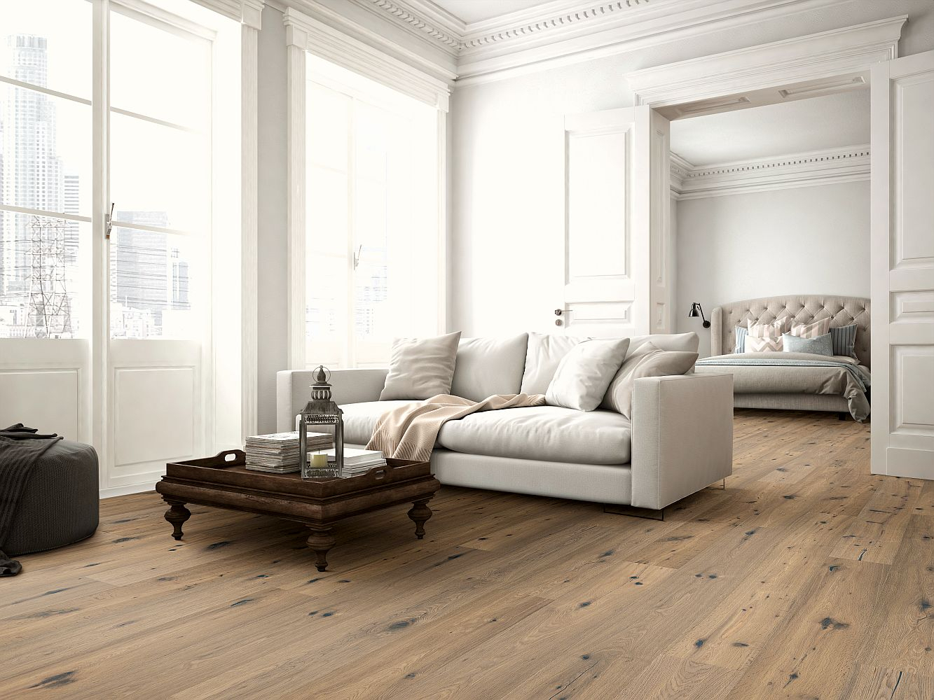 CaronaFloors 3S-Parkett LHD Eiche San Lucido gebürstet, geräuchert, weiß geölt