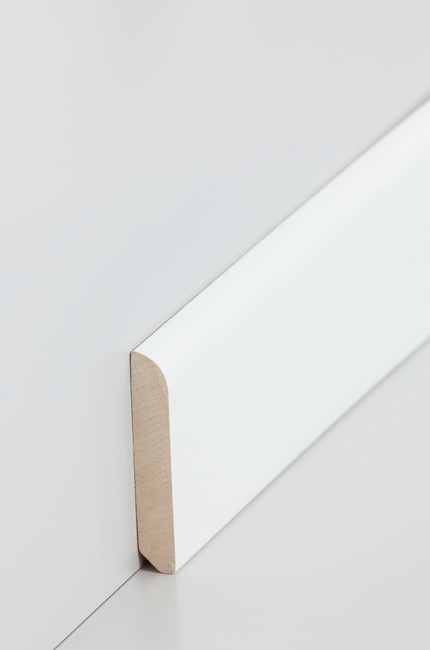Südbrock Holz-Sockelleiste Abachi weiß lackiert | 10x58 mm | abgerundete Kante